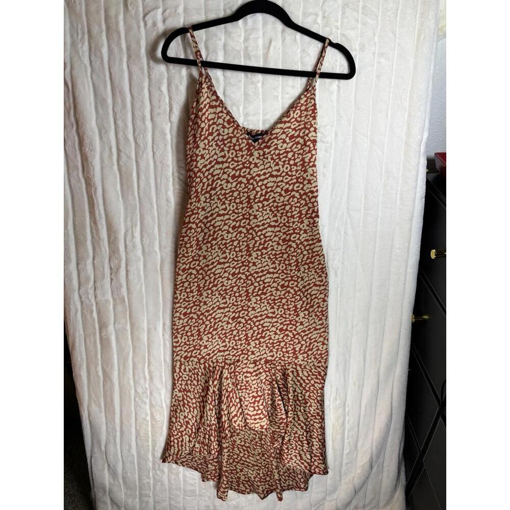 NWT PRETTYLITTLETHING Women’s Red Frill Hem Animal Print Midi Dress US Size 6